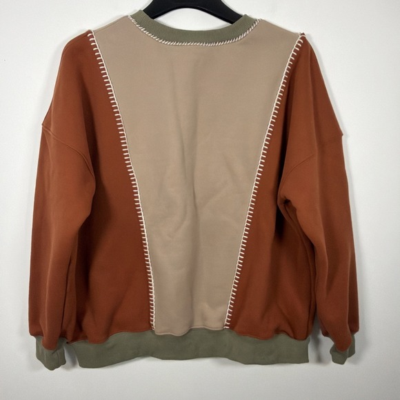 BKE Buckle Color Block Pullover Sweatshirt Large Olive Tan Rust Fall Warm - Picture 4 of 6